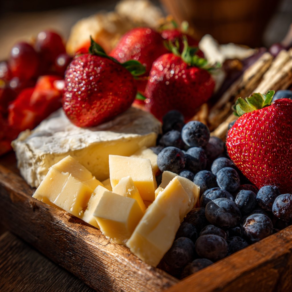 Valentines Charcuterie Board with Cheese and Fruit
